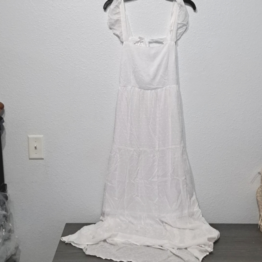 Stilletto Tie Back Flutter Sleeve Square Neck Backless Flowy Midi Dress